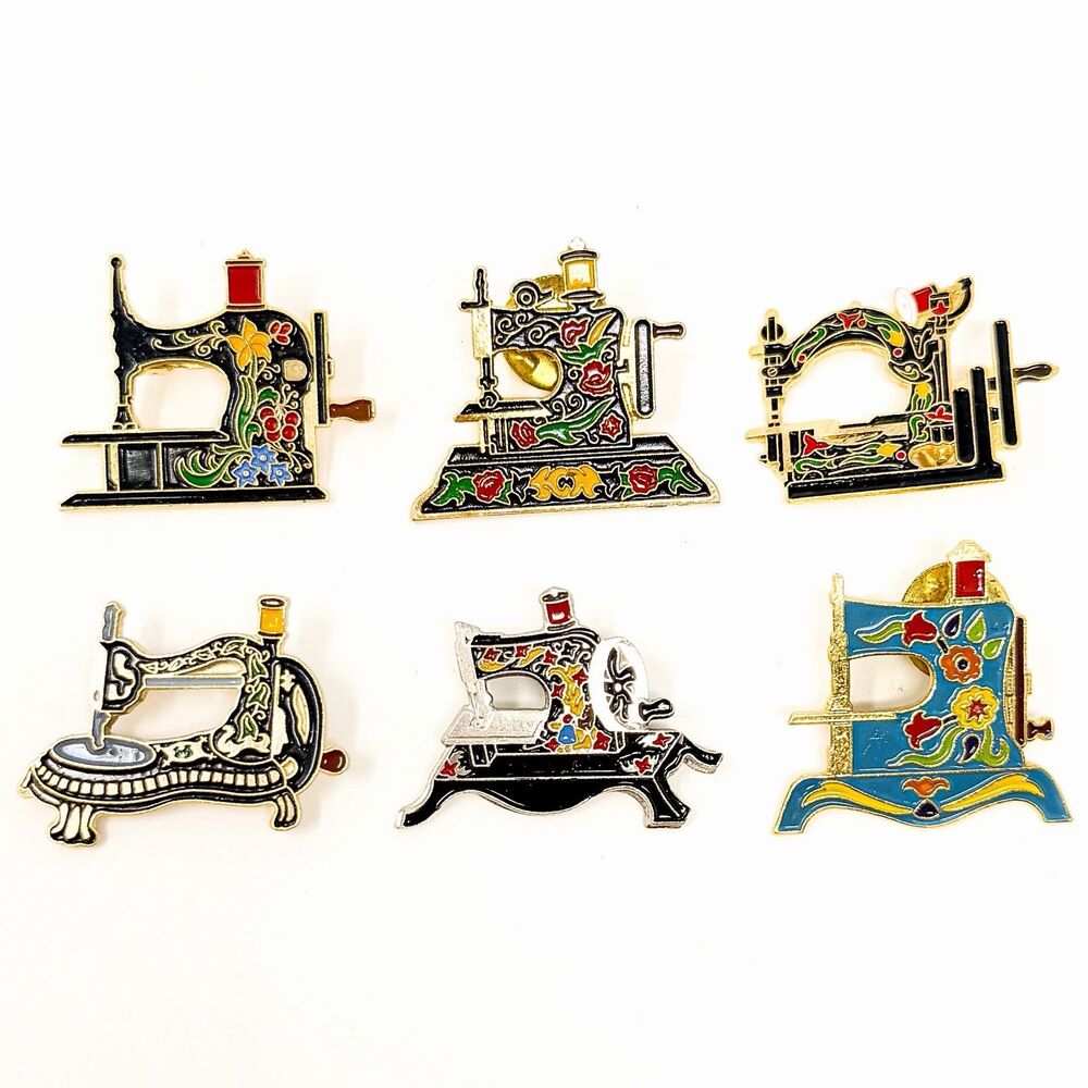 Lot 6 Vintage Clotilde Sewing Machine Enamel Lapel Pins Pinback Buttons